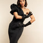 Lucia (black) - Italian unlined 6-button length leather opera gloves