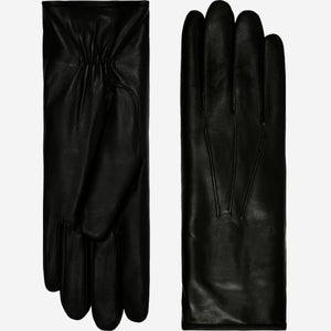 Luciana (black) - Extended women’s Italian lambskin leather gloves with rabbit fur lining