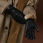 Luciana (black) - Extended women’s Italian lambskin leather gloves with rabbit fur lining
