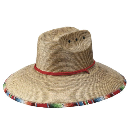 Peter Grimm Luz straw lifeguard hat with wide brim and chin cord shown on a white background