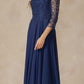 Juliet M11 Appliqued Long A-Line Dress Chiffon Quarter Sleeves