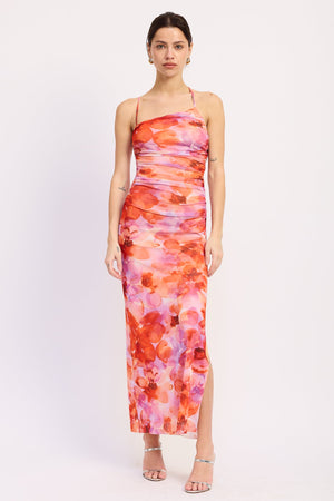 Emory Park Serena midi dress with a colorful floral pattern, flowing fabric, and a fitted waist, perfect for casual or semi-formal wear.
