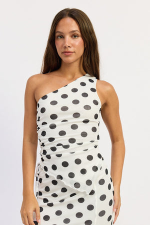 Emory Park Alessandra top in white and black, stylish sleeveless blouse with a relaxed fit and scoop neckline.