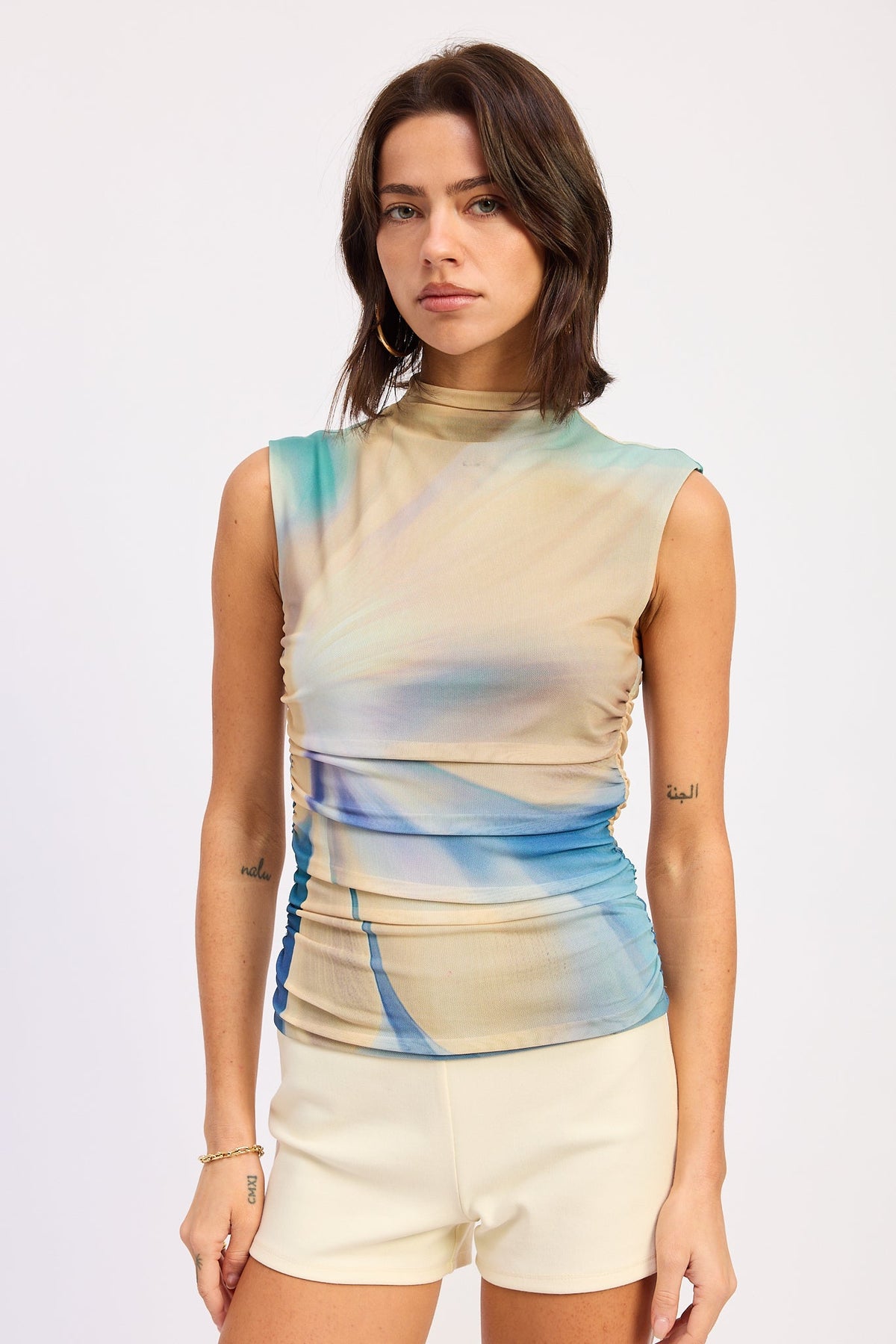 Emory Park Avalon Top in blue-green multi, casual women's tops with a relaxed fit and stylish design.