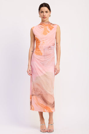 Emory Park Hannah midi dress in pink multi with floral pattern, sleeveless design, and fitted waist, perfect for summer occasions.