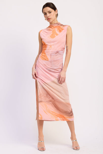 Emory Park Hannah Midi Dress in pink multi with floral pattern, stylish sleeveless dress for casual or semi-formal occasions.