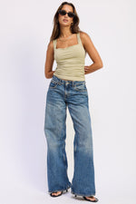 Emory Park Caris Top in eucalyptus color, showcasing a stylish casual top with a relaxed fit and button details.