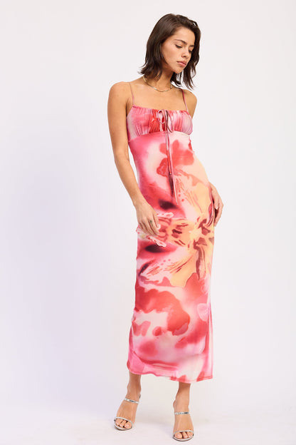 Emory Park Hensley Midi Dress in rose pink floral print, featuring a flowy silhouette and elegant design.