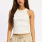 Cream camo Emory Park Piper top with long sleeves and relaxed fit, shown on a hanger against a neutral background.