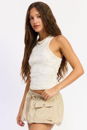 Cream camouflage Piper top by Emory Park featuring a casual, stylish design with short sleeves and a relaxed fit.