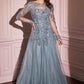 Andrea & Leo MA108 Dress Lace Layered Tulle Long Sleeve Gown