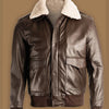 Men’s Brown Pilot Shearling Bomber Leather Jacket - Brown