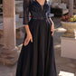 Nox Anabel MF101 Long V-Neck Embellished Bodice 3/4 Sleeve A-line Gown