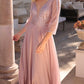 Nox Anabel MF101 Long V-Neck Embellished Bodice 3/4 Sleeve A-line Gown