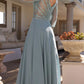 Nox Anabel MF101 Long V-Neck Embellished Bodice 3/4 Sleeve A-line Gown