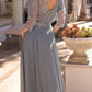 Nox Anabel MF101 Long V-Neck Embellished Bodice 3/4 Sleeve A-line Gown