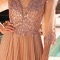 Nox Anabel MF102 Long Applique 3/4 Sleeve Pleated A-line Glitter Gown
