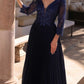 Nox Anabel MF102 Long Applique 3/4 Sleeve Pleated A-line Glitter Gown
