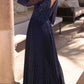 Nox Anabel MF102 Long Applique 3/4 Sleeve Pleated A-line Glitter Gown