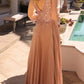 Nox Anabel MF102 Long Applique 3/4 Sleeve Pleated A-line Glitter Gown