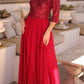Nox Anabel MF103 Long Sequin Bodice 3/4 Sleeve A-line Gown