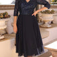 Nox Anabel MF104 Tea Length Sequin Bodice Short 3/4 Sleeve Dress