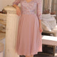 Nox Anabel MF104 Tea Length Sequin Bodice Short 3/4 Sleeve Dress