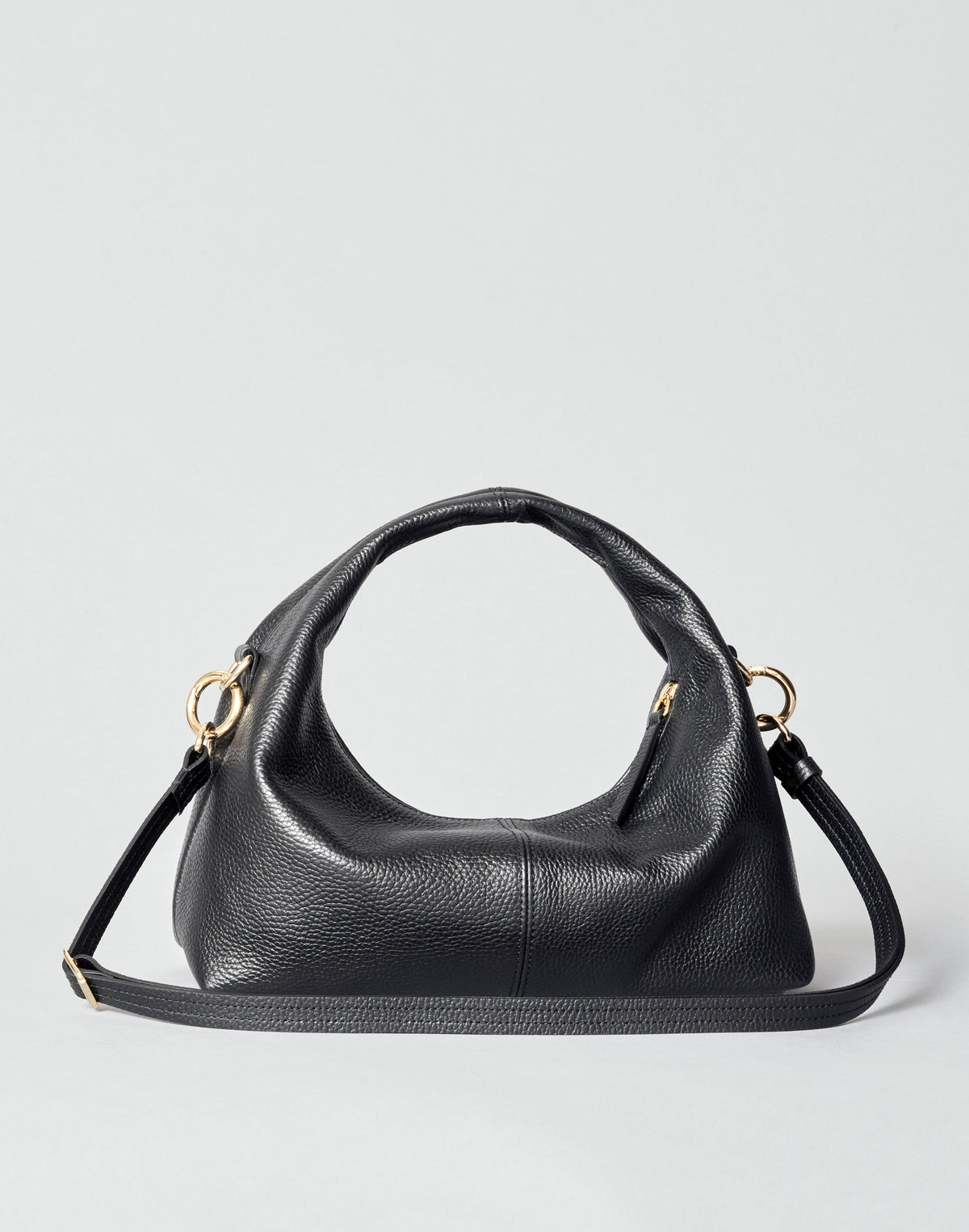 HYER GOODS mini everyday shoulder bag in black with gold accents, stylish compact bag for daily use.