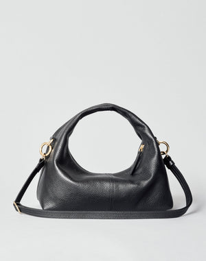 HYER GOODS mini everyday shoulder bag in black with gold accents, stylish compact bag for daily use.