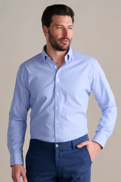Leader Non-Iron Stripe // Mini Blue
