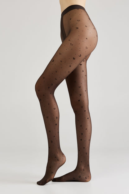Women's fantasy tights with moon pattern in graphite, featuring celestial moon design from TheRanok.com.