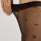 Women's fantasy tights featuring moon patterns in graphite, designed by TheRanok.com, with detailed celestial moon design on black fabric.