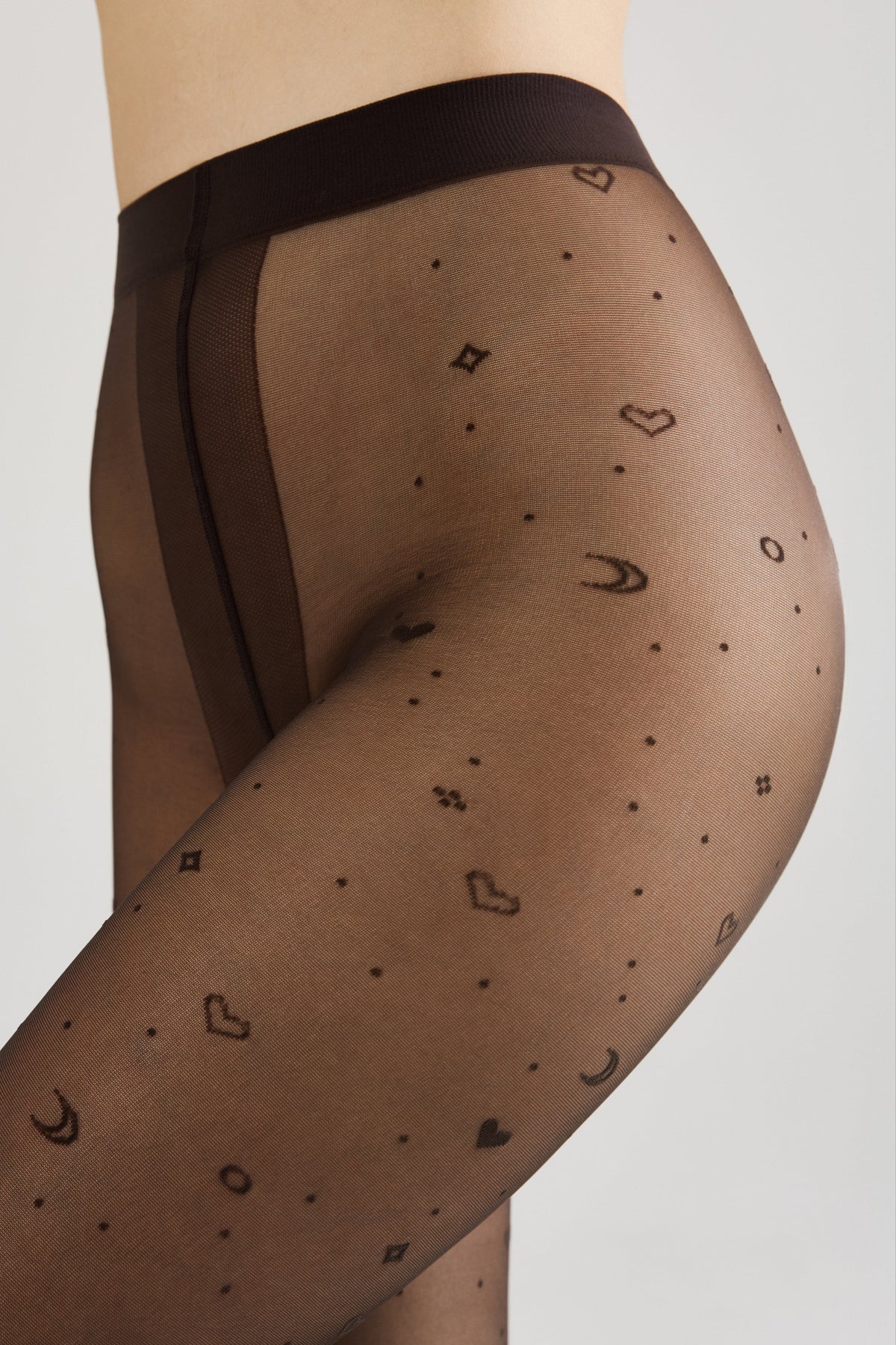 Women's fantasy tights with moon patterns in graphite color, featuring celestial moon designs from TheRanok.com.