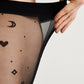 Women's fantasy tights with moon pattern design, featuring celestial motifs in dark and light shades, by TheRanok.com.