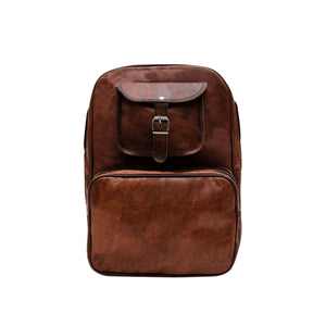 Vintage Traveller Backpack by Classy Leather Bags, stylish brown leather backpack with multiple compartments and adjustable straps.