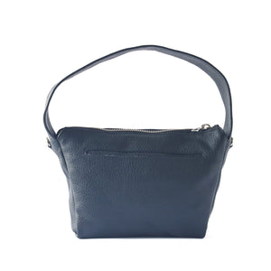 Black Maina shoulder leather bag by Tin Marin Brand, showing its sleek design and sturdy shoulder strap.