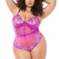 Mapale Twilight Orchid Sheer Embroidered Teddy
