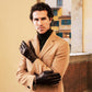 Marco (brown) - Italian lambskin leather gloves with brown rabbit fur lining