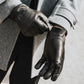 Marco (black) - Italian lambskin leather gloves with brown rabbit fur lining