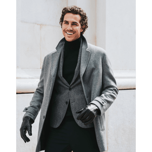 Marco (black) - Italian lambskin leather gloves with brown rabbit fur lining