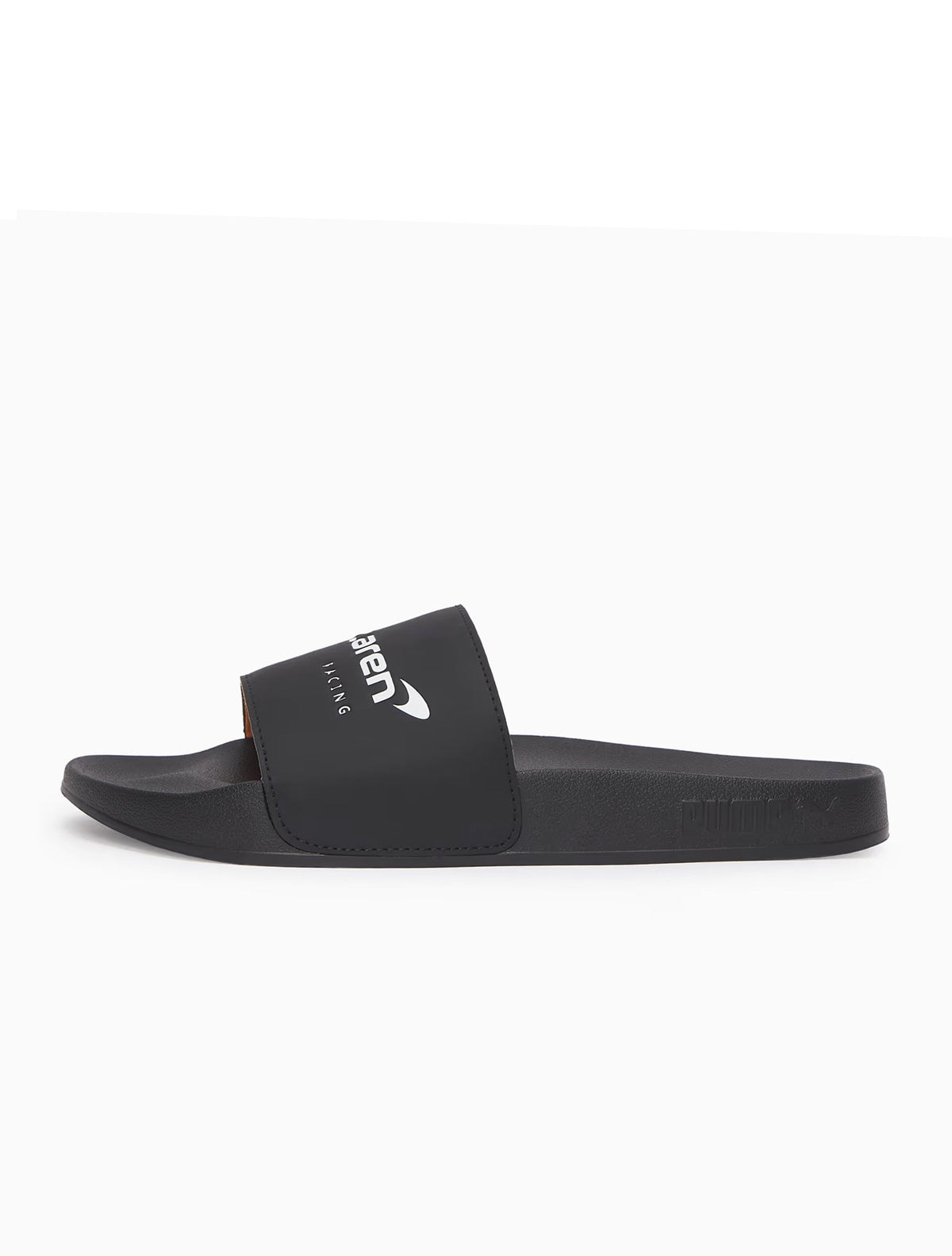 Black Puma McLaren Leadcat 2.0 slide sandals for men with McLaren Racing branding
