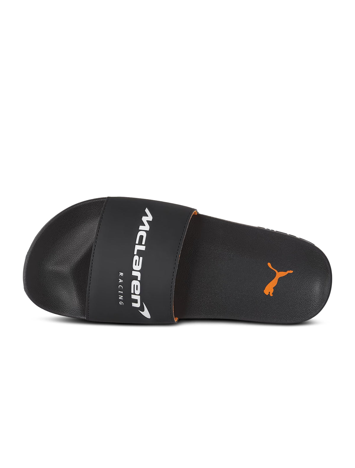Black Puma McLaren Leadcat 2.0 slide sandals for men with McLaren Racing branding