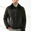 Men Aviator Dark Green Shearling Jacket - Green