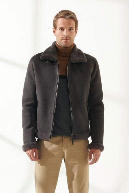 Men Aviator Black Shearling Jacket