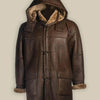 Men’s Brown Shearling Bomber Hoodie Coat - Brown