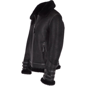 Men’s Black Aviator Flying Bomber Shearling Leather Jacket