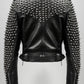 Men Black Biker Studded Leather Jacket