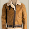 Men Brown B3 Shearling Leather Jacket - Brown
