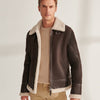 Men’s Brown Pilot Shearling Leather Aviator Jacket - Brown