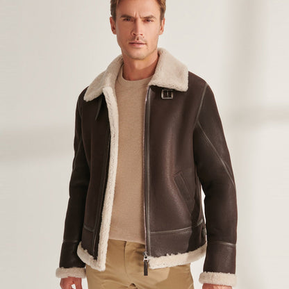Men’s Brown Pilot Shearling Leather Aviator Jacket